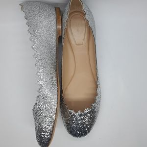 Chloe Glitter Ballet Flats Silver BNIB 38